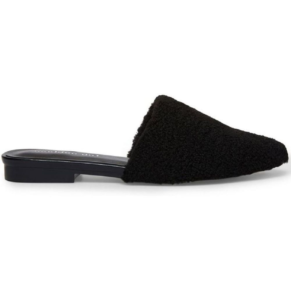 Madden Girl Womens Tania   Black Plush Slip On Flats Mules Shoes NWT